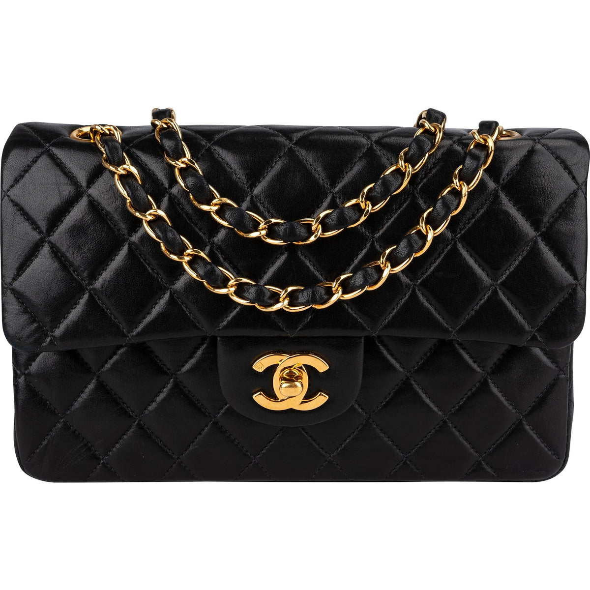 Borsa a spalla Chanel Small Double Flap in pelle di agnello trapuntata con finiture in oro 24K