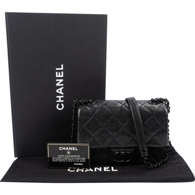 Chanel Quilted Caviar Leather Ultramatte So Black Mini Rectangular Single Flap Crossbody Bag