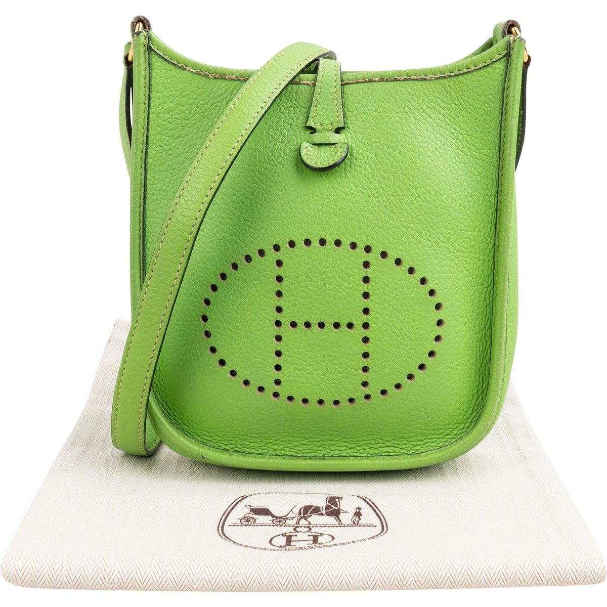 Bolso bandolera Hermès Evelyne PM de piel Clemence color verde