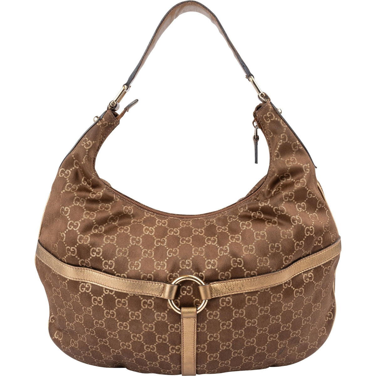 Borsa a spalla Gucci Britt Interlocking G Hobo in tela Monogram GG oro