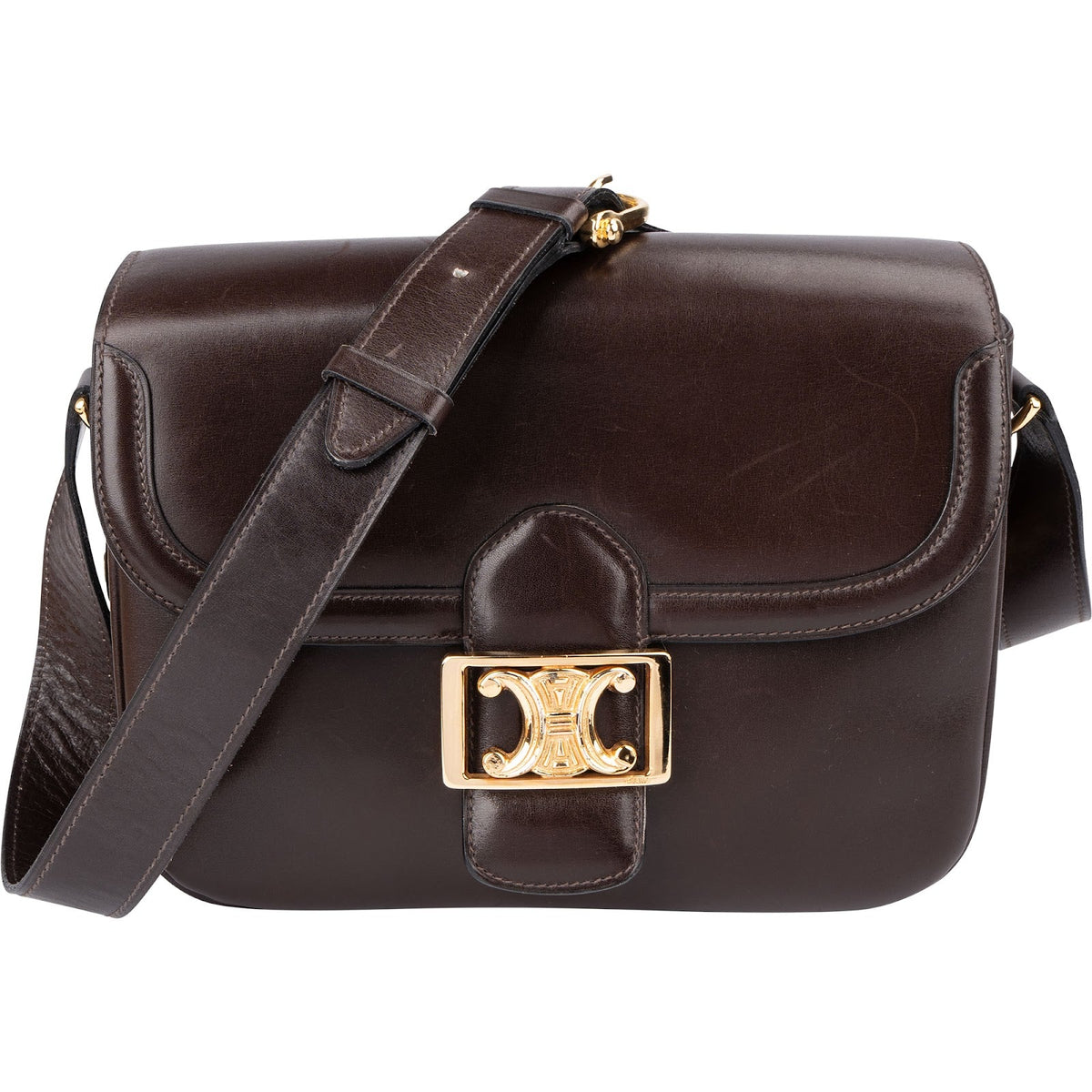 Sac porté épaule Triomphe moyen en cuir de veau brillant Celine
