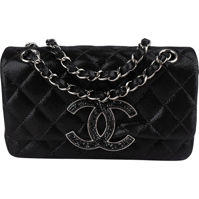 Chanel Quilted Glitter Metallic Suede Crystal-Embellished CC Small Single Flap Shoulder Bag