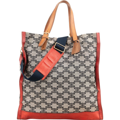 Celine Macadam Monogram Canvas Bicolor Leather Tote Shoulder Handbag
