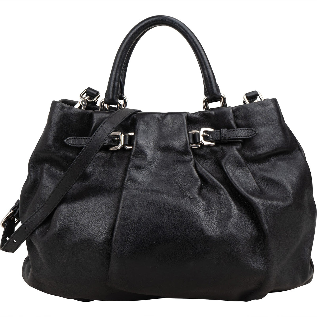 Prada zwarte Soft kalfsleren Gathered Belt Hobo schoudertas