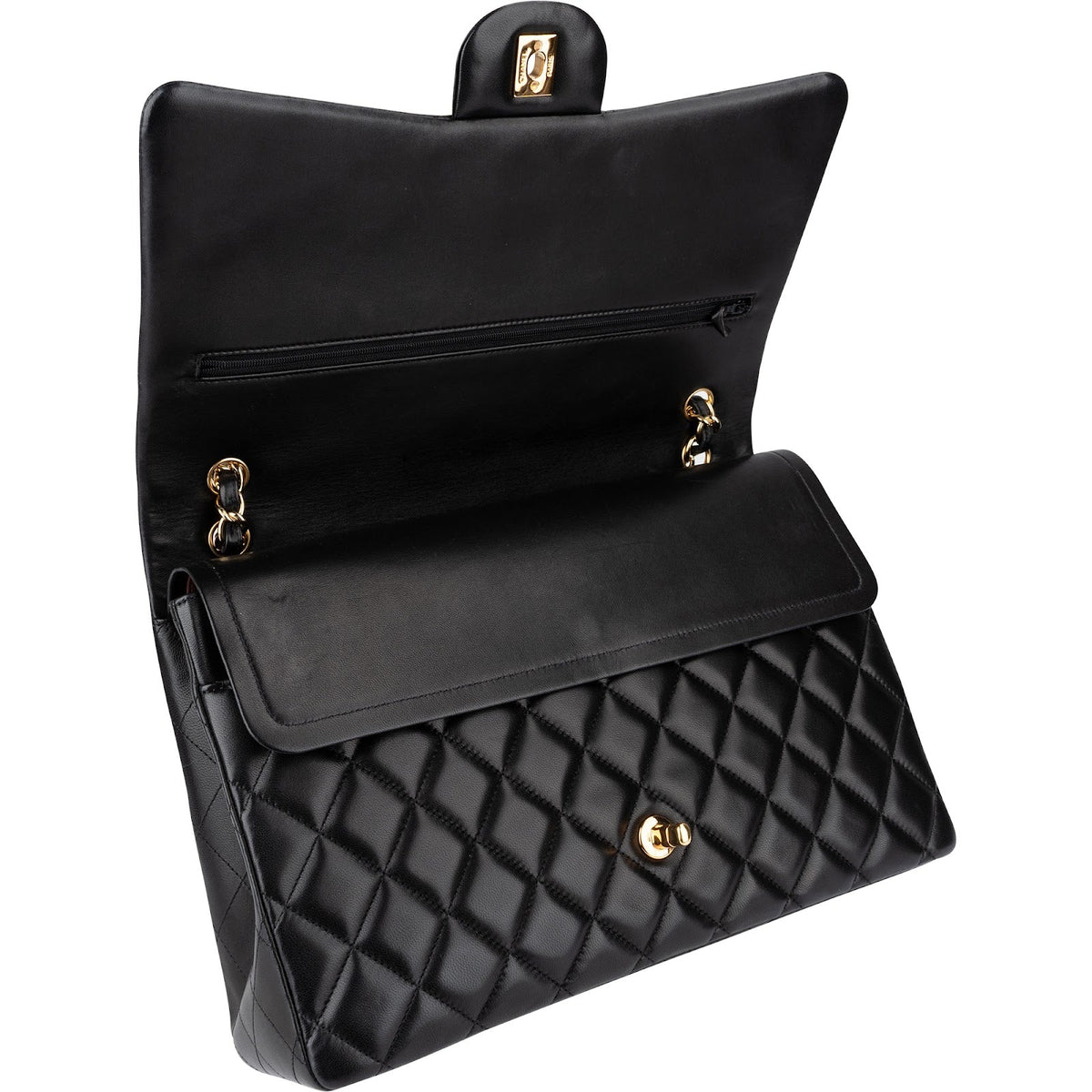 Borsa a tracolla Chanel Maxi Double Flap in pelle di agnello trapuntata con dettagli oro