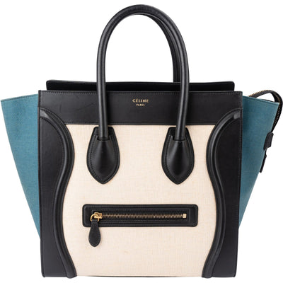 Celine Tricolor Canvas and Leather Luggage Tote Handbag