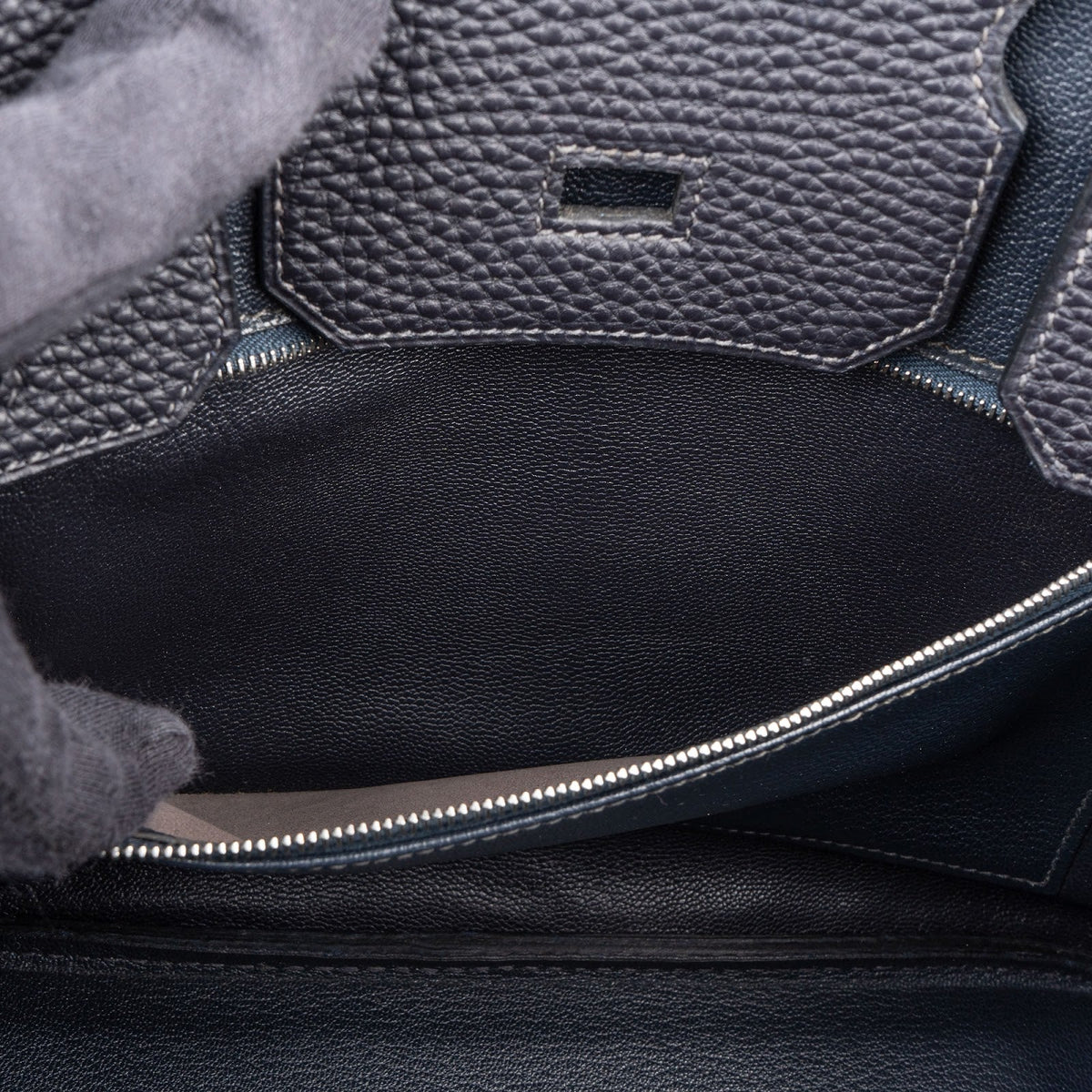 Borsa a mano Hermès Palladium Birkin 30 in pelle Togo Dark Navy Bleu