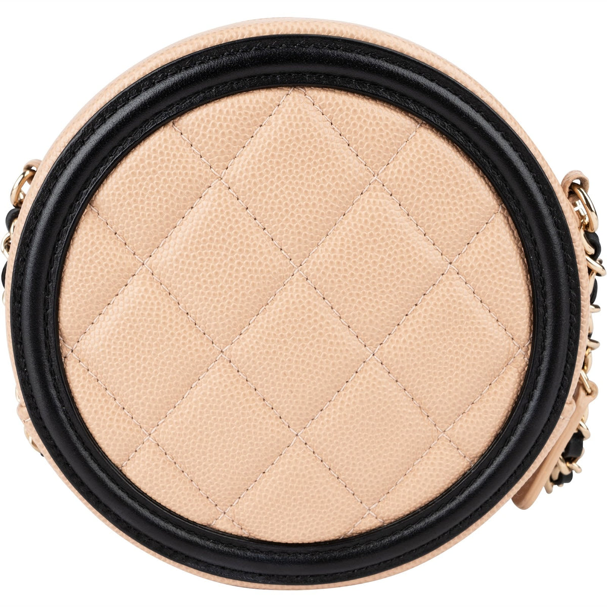 Borsa a tracolla rotonda Chanel Filigree CC in pelle caviar trapuntata