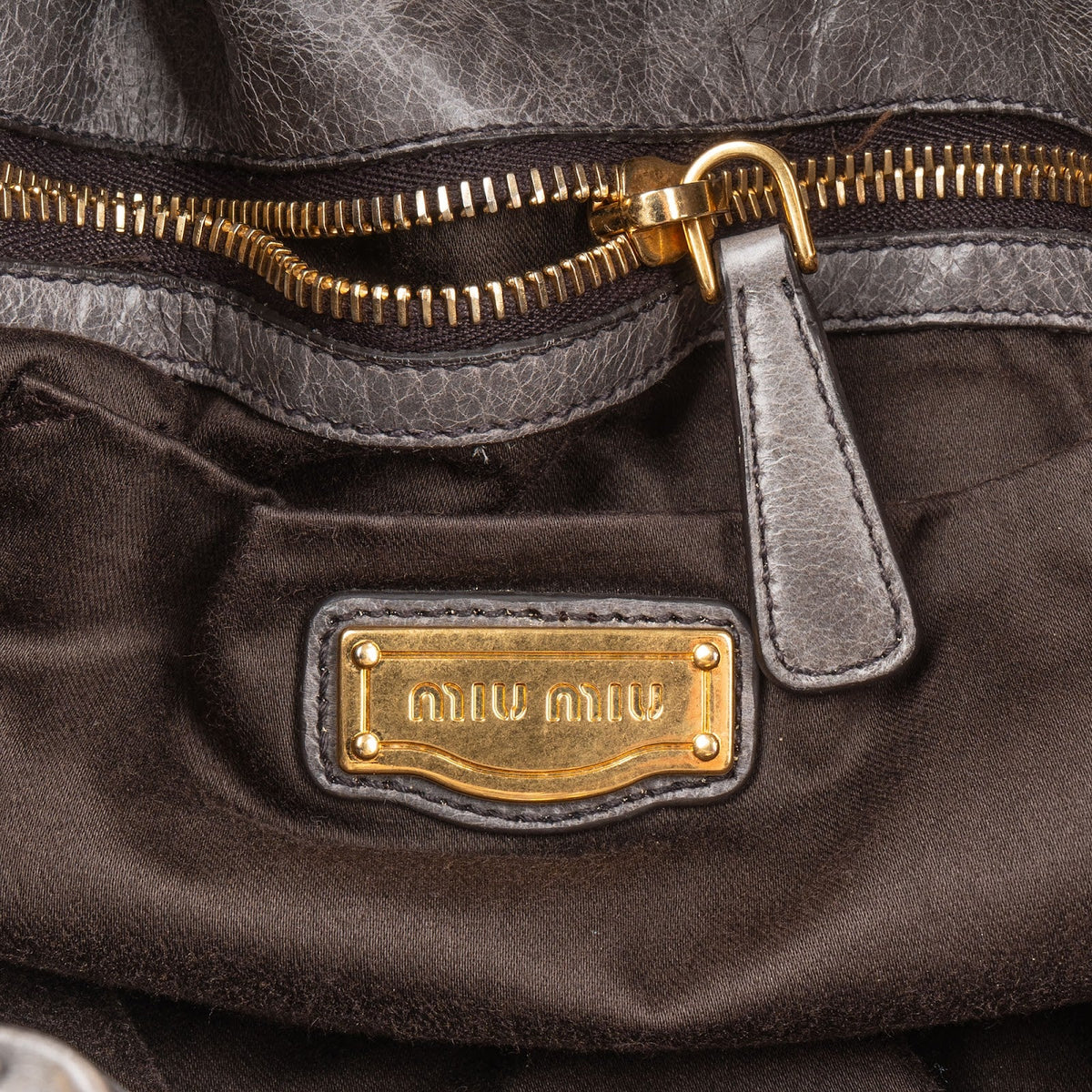 Miu Miu grijze Vitello Lux lederen Gathered Tote schoudertas