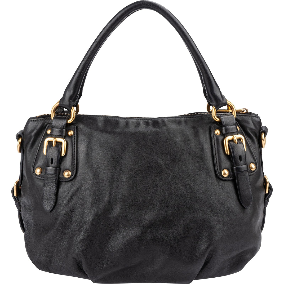 Prada Black Soft Calfskin Gaufre Tote Handbag