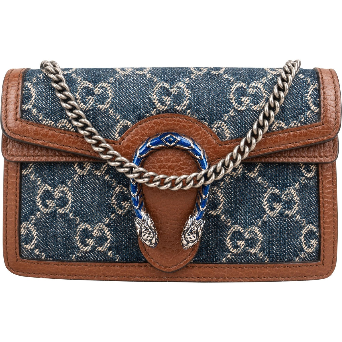 Gucci Denim GG Dionysus Super Mini aus Denim und Leder – Vorderansicht