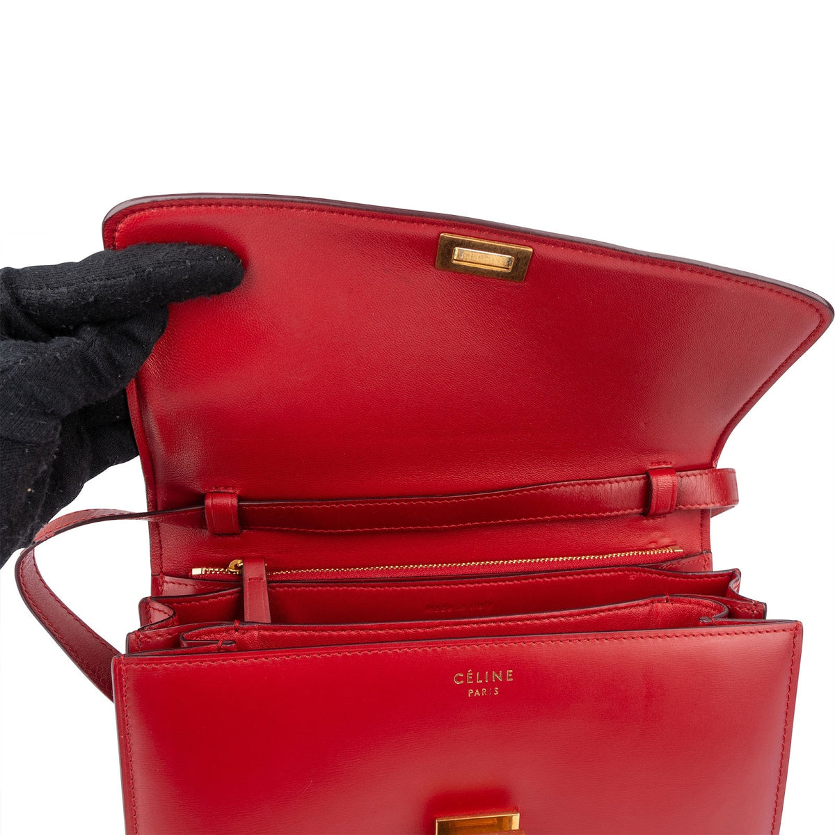 Celine Red Calfskin Classic Box Medium Crossbody Bag