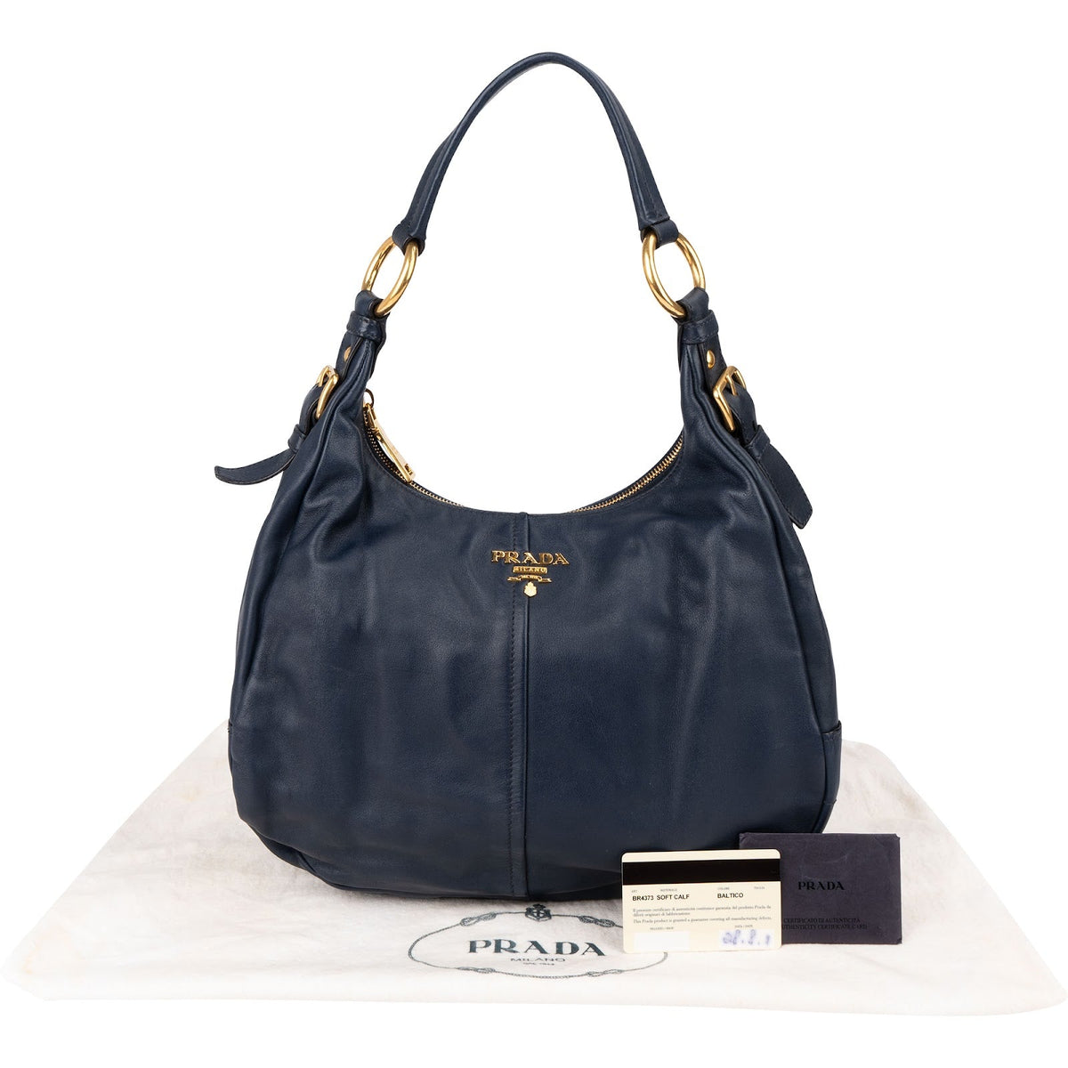 Prada donkerblauwe schoudertas van Vitello Daino-kalfsleer