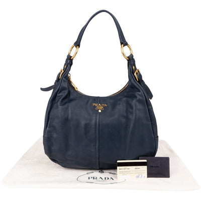 Prada Navy Calf Leather Vitello Daino Shoulder Bag