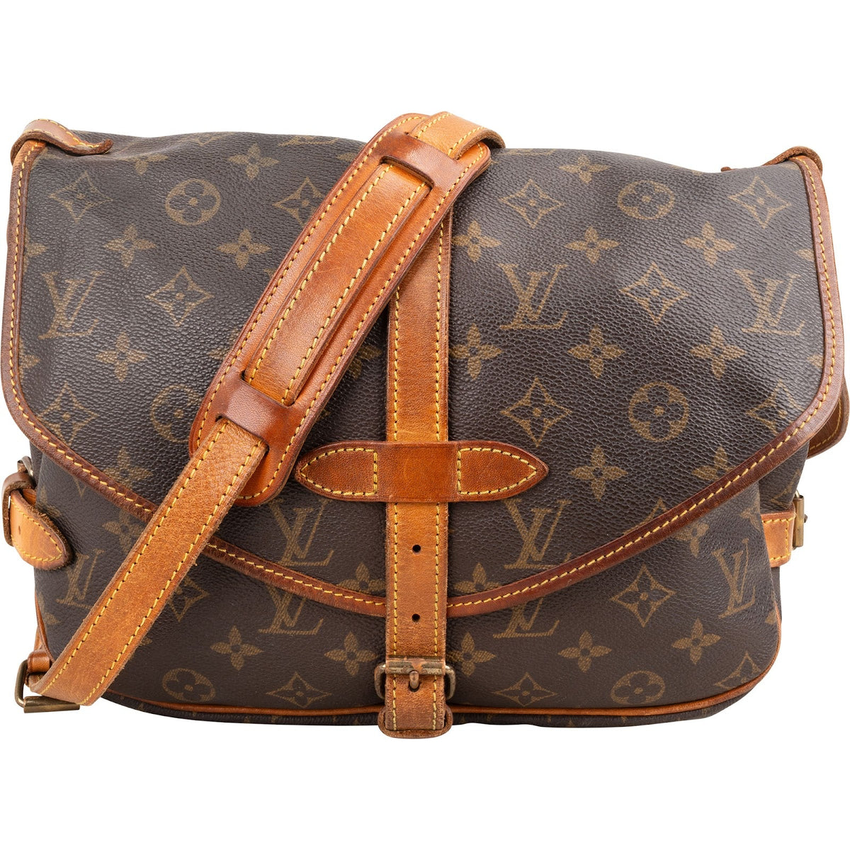 Louis Vuitton Monogram Canvas Saumur 30 aus Monogram Canvas und Vachetta-Leder – Vorderansicht
