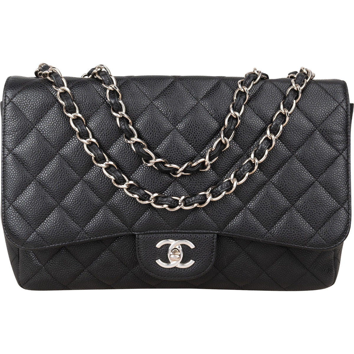 Borsa a tracolla Chanel Jumbo Single Flap in pelle caviale trapuntata