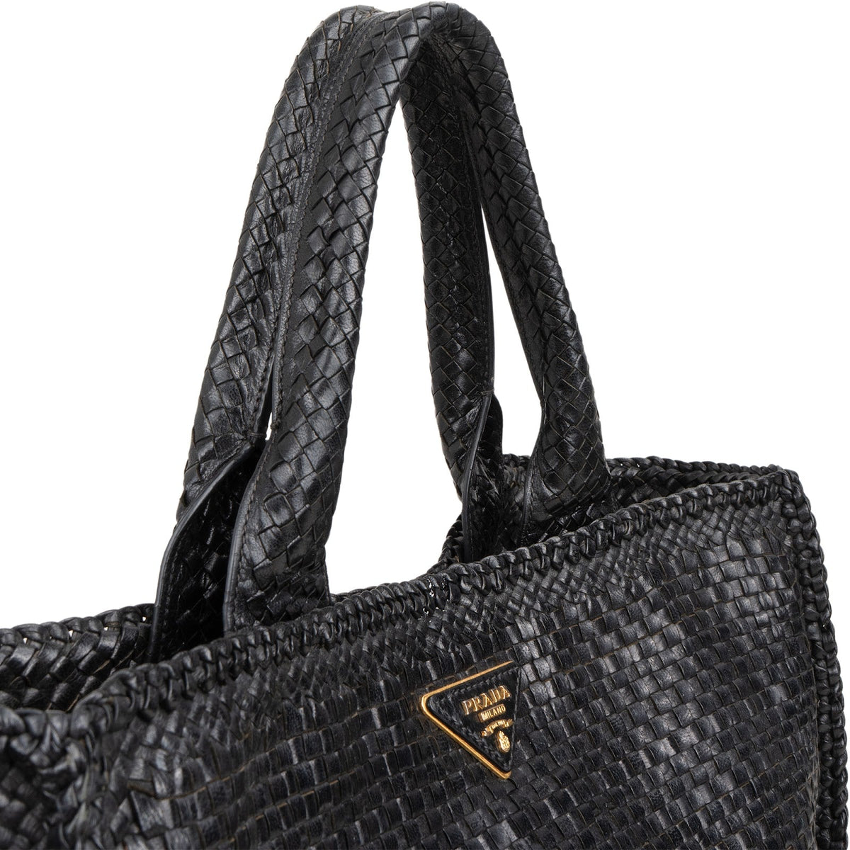 Prada Limited India Black Woven Leather Large Tote Handbag