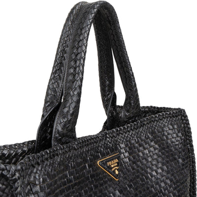 Prada Limited India Black Woven Leather Large Tote Handbag