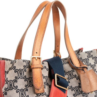 Celine Macadam Monogram Canvas Bicolor Leather Tote Shoulder Handbag