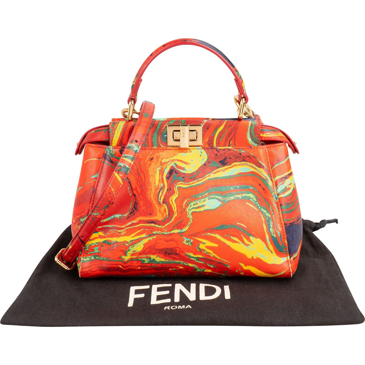 Bolso de mano Peekaboo Mini de Fendi con estampado de remolinos multicolor