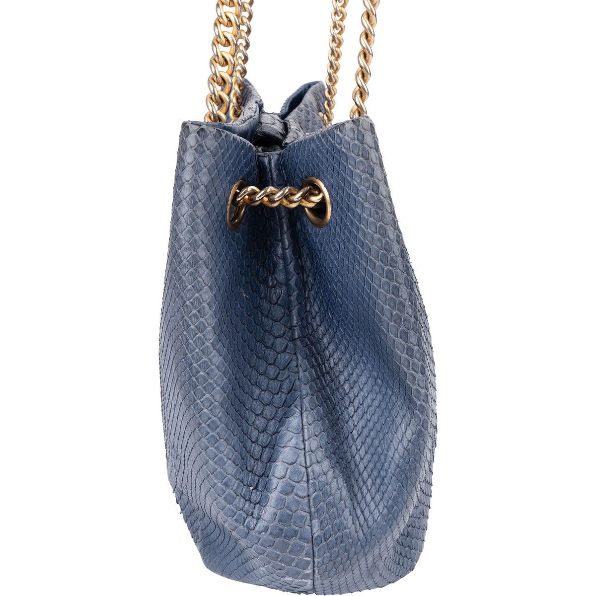 Chanel CC Shopping Tote aus blauem Pythonleder – Detailansicht 3