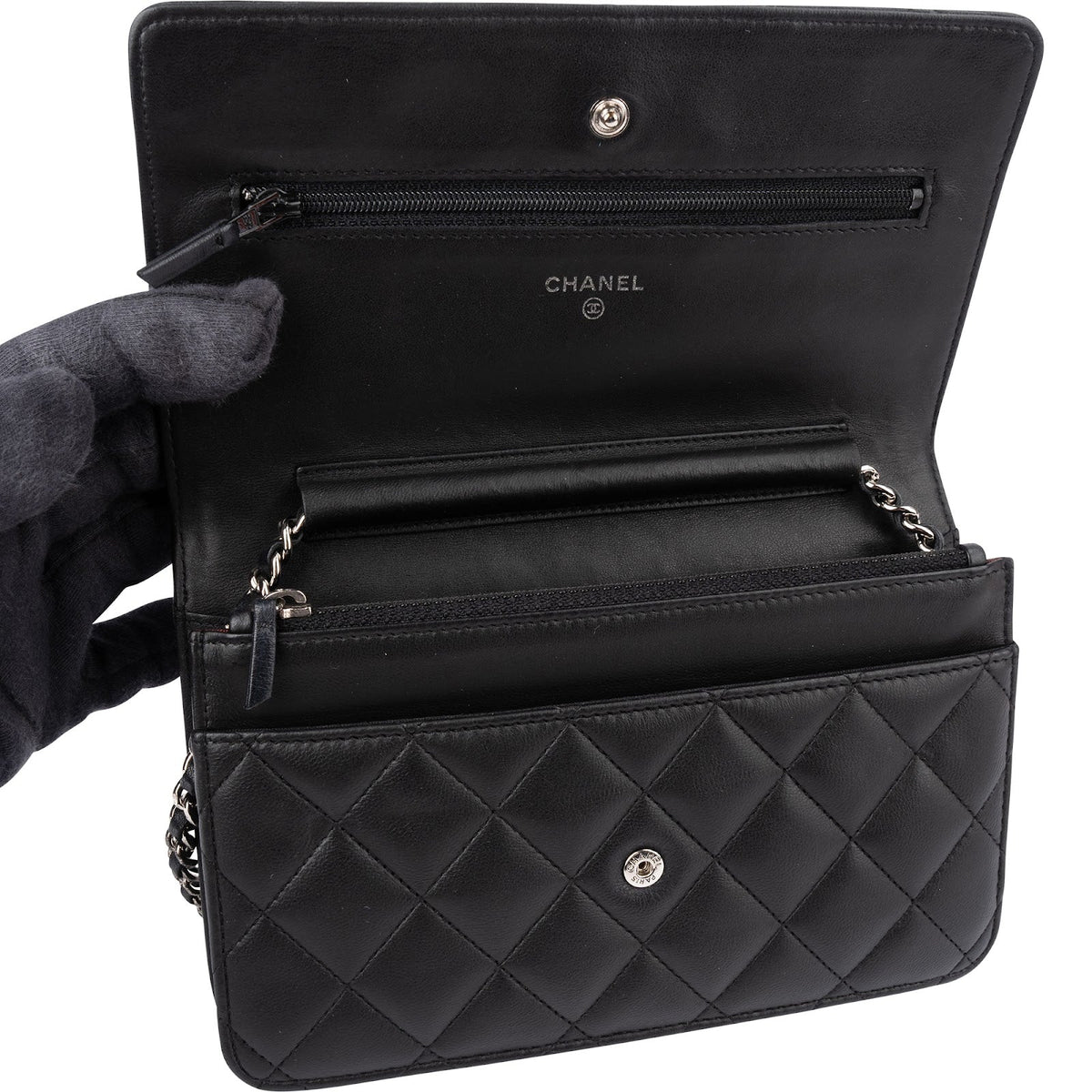 Chanel Quilted Lambskin Palladium Wallet On Chain Crossbody Bag