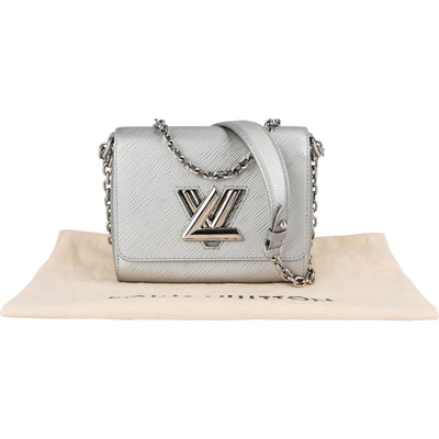 Borsa a tracolla Louis Vuitton Twist PM in pelle Epi metallizzata argento