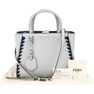 Fendi Blue Leather FF 2Jours Whipstitch Tote Handbag
