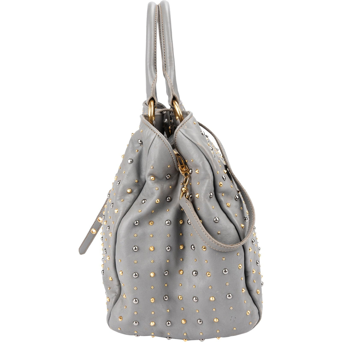 Sac cabas Miu Miu Studded en cuir gris