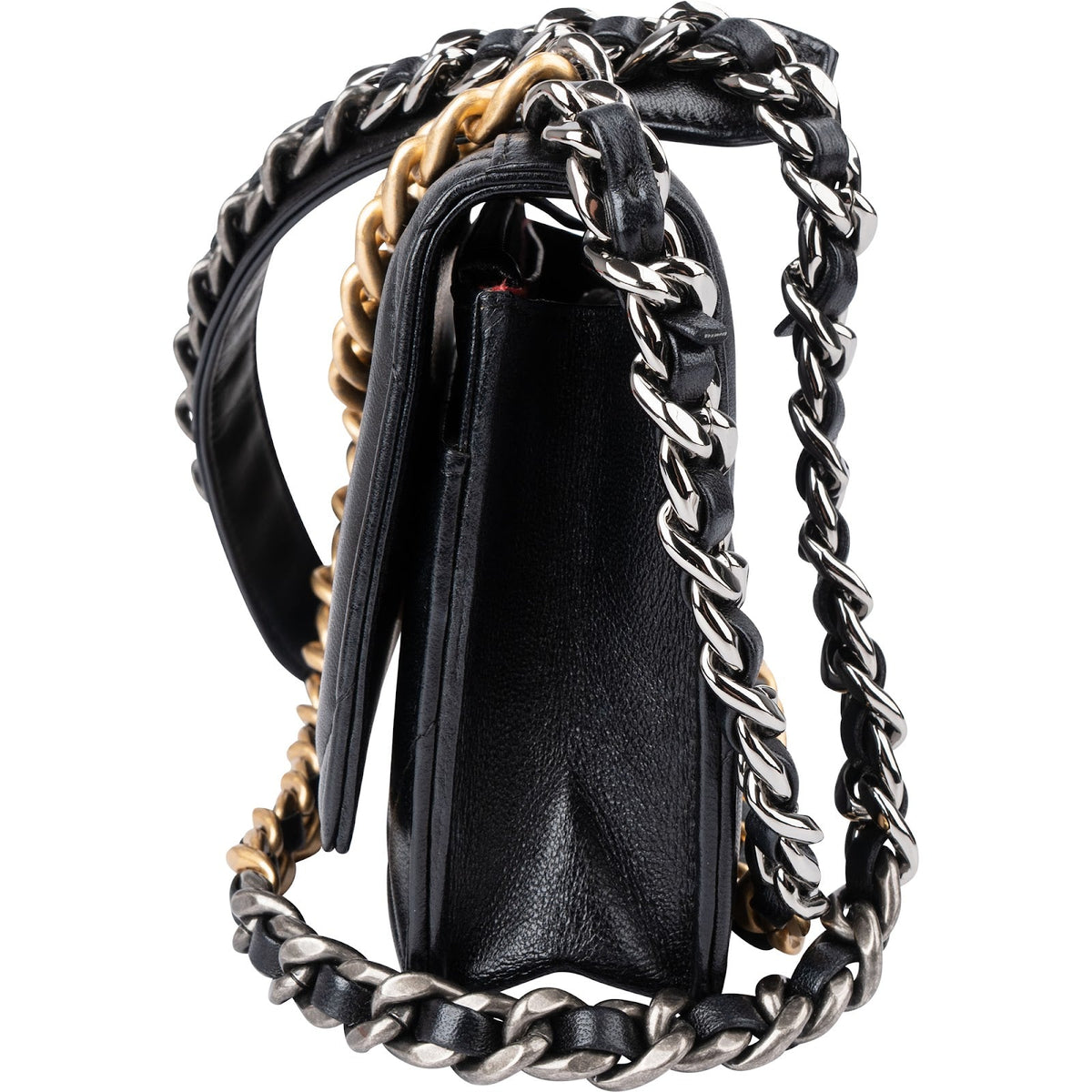 Sac bandoulière Chanel 19 en cuir d'agneau matelassé, modèle Wallet On Chain