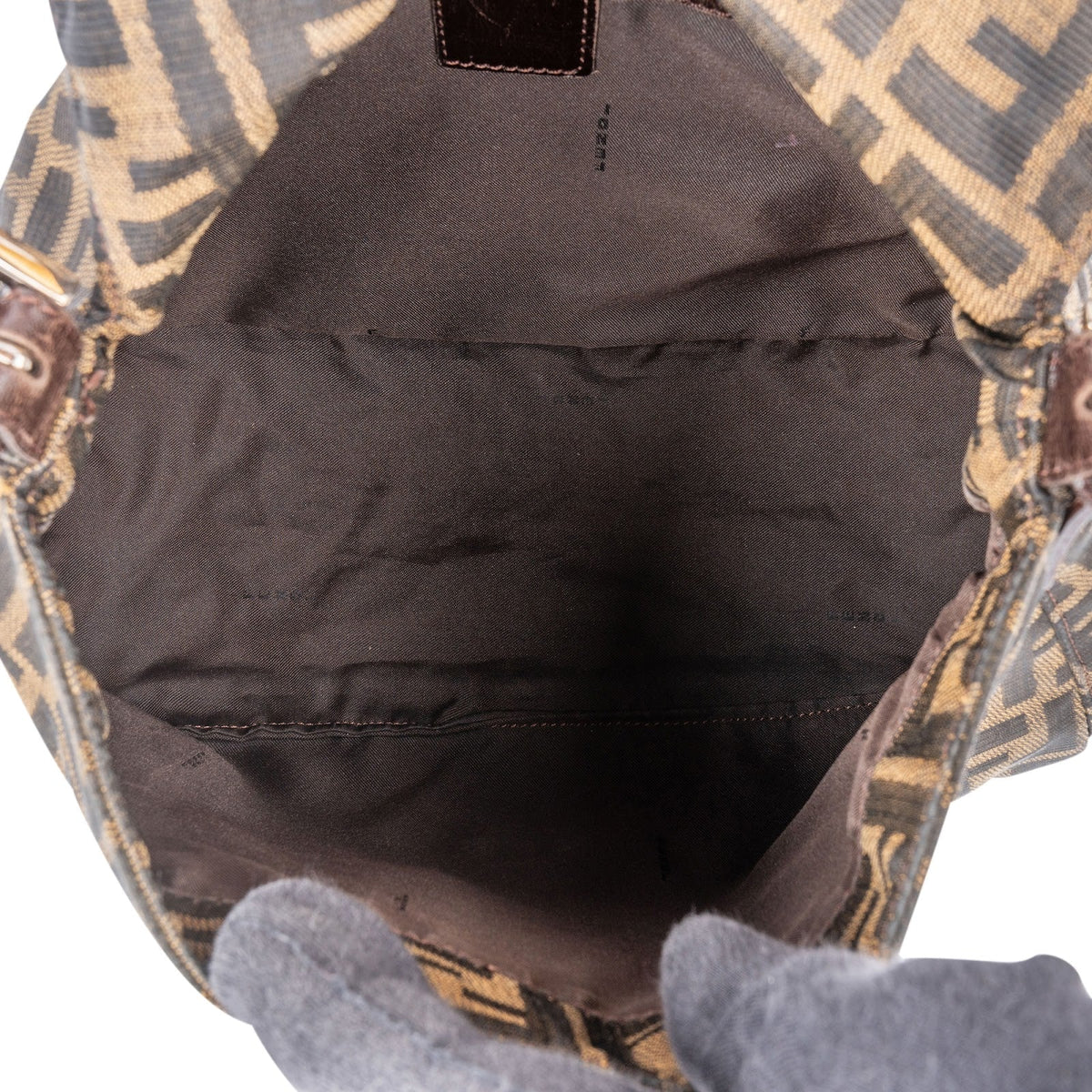 Borsa a spalla Fendi Mamma Baguette in tela Monogram FF Zucca
