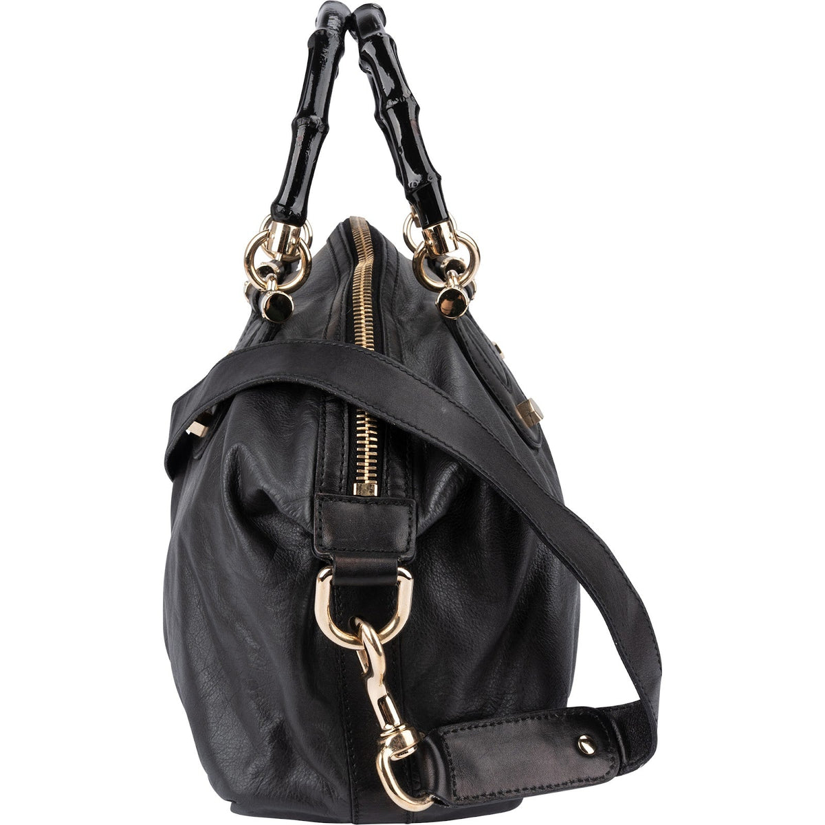 Gucci Schwarz Leder New Bamboo Henkeltasche Bowling, Bild 6 von 12
