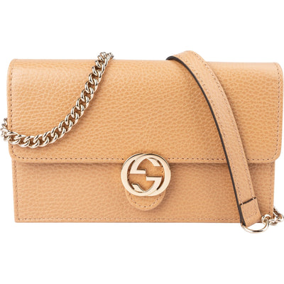 Gucci Pebbled Calfskin Interlocking GG Wallet On Chain Schoudertas