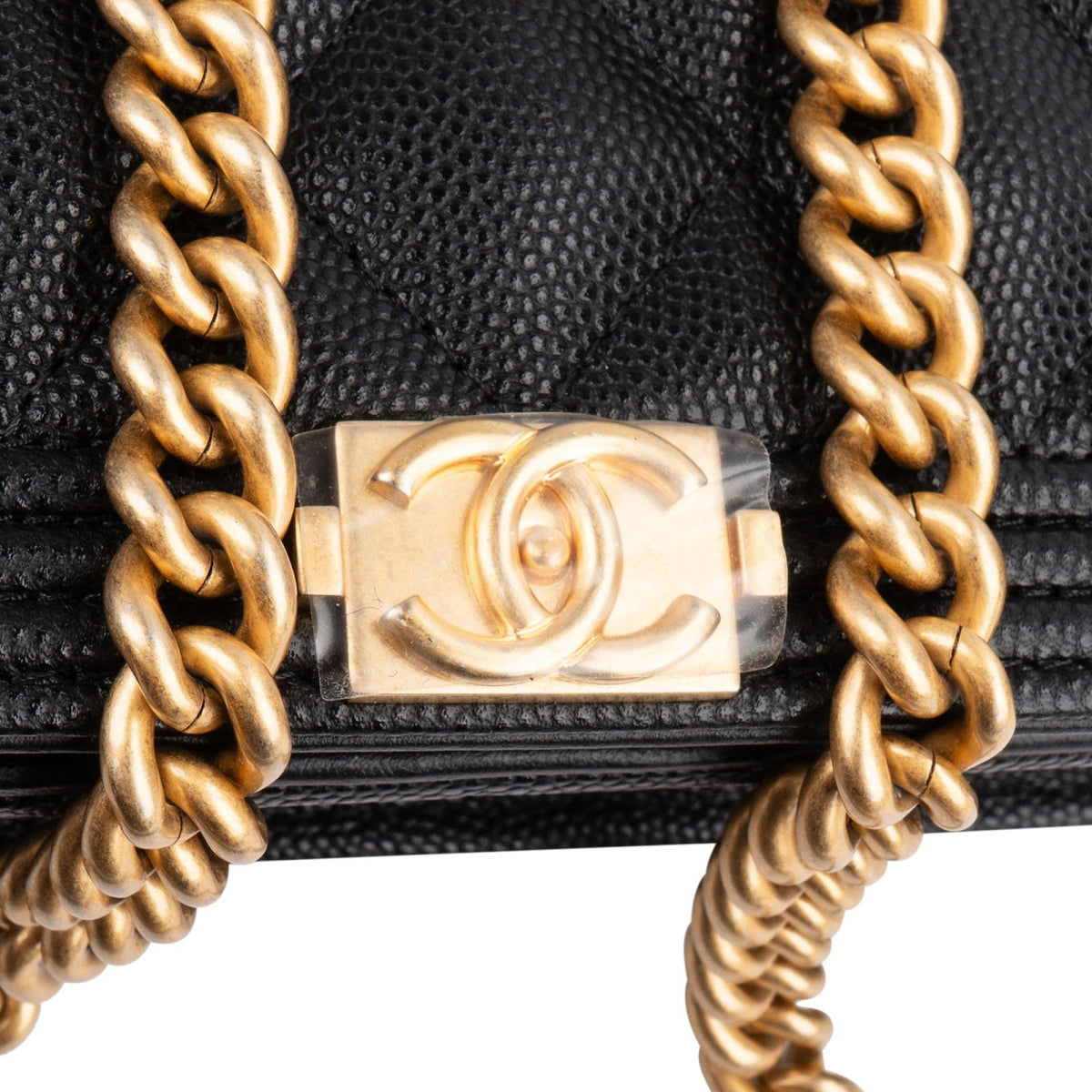 Chanel Quilted Caviar Leather Boy Wallet On Chain Crossbody Bag