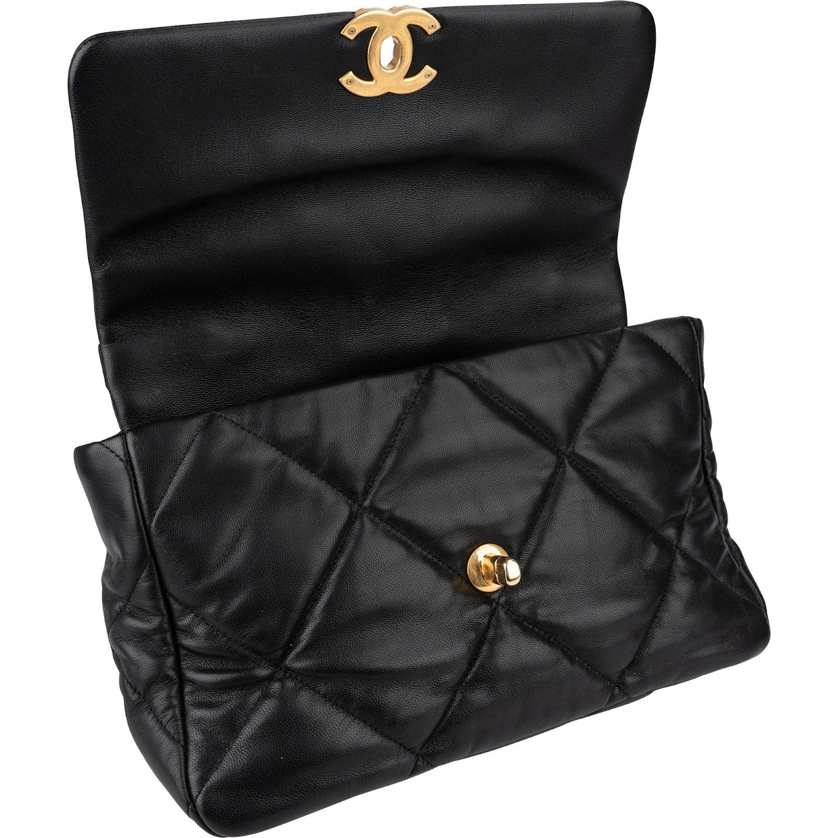 Borsa a tracolla Chanel 19 grande in pelle di agnello trapuntata con patta singola