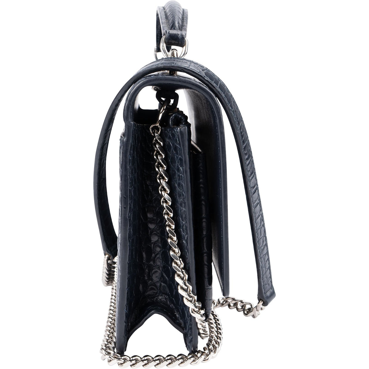 Sac bandoulière Saint Laurent Sunset à poignée supérieure en cuir gaufré façon crocodile bleu marine