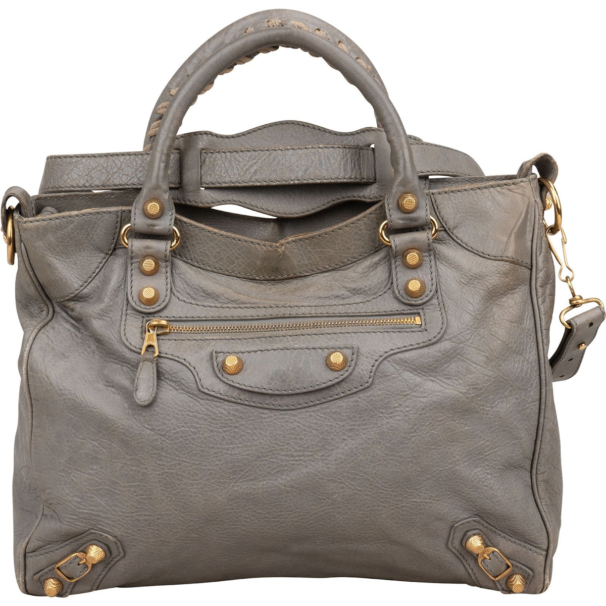 Balenciaga Grau City Jumbo aus Leder – Vorderansicht