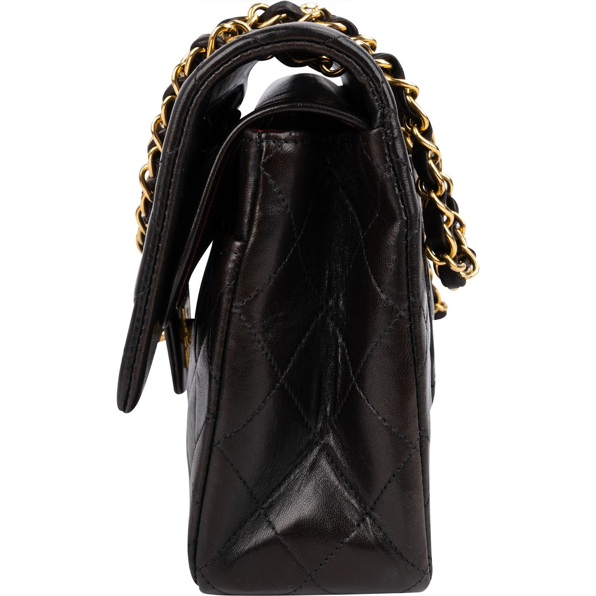 Bolso de hombro Chanel de doble solapa en piel de cordero acolchada con baño de oro de 24 quilates