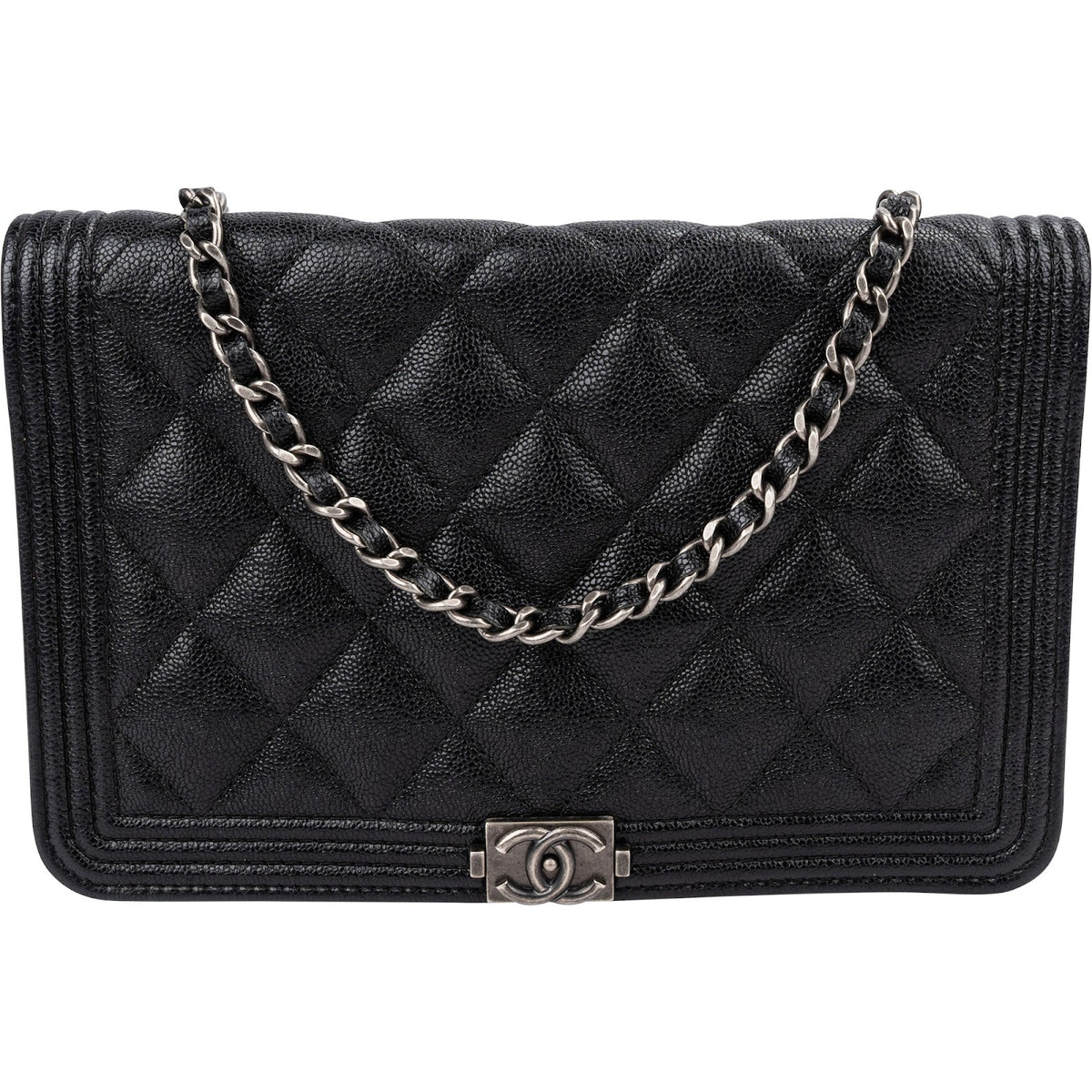Chanel Quilted Caviar Leather Small Boy Wallet On Chain Crossbody Bag