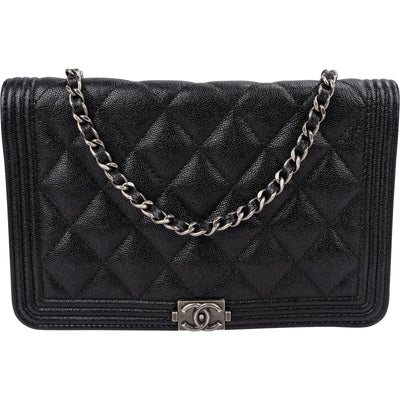 Chanel Quilted Caviar Leather Small Boy Wallet On Chain Crossbody Bag