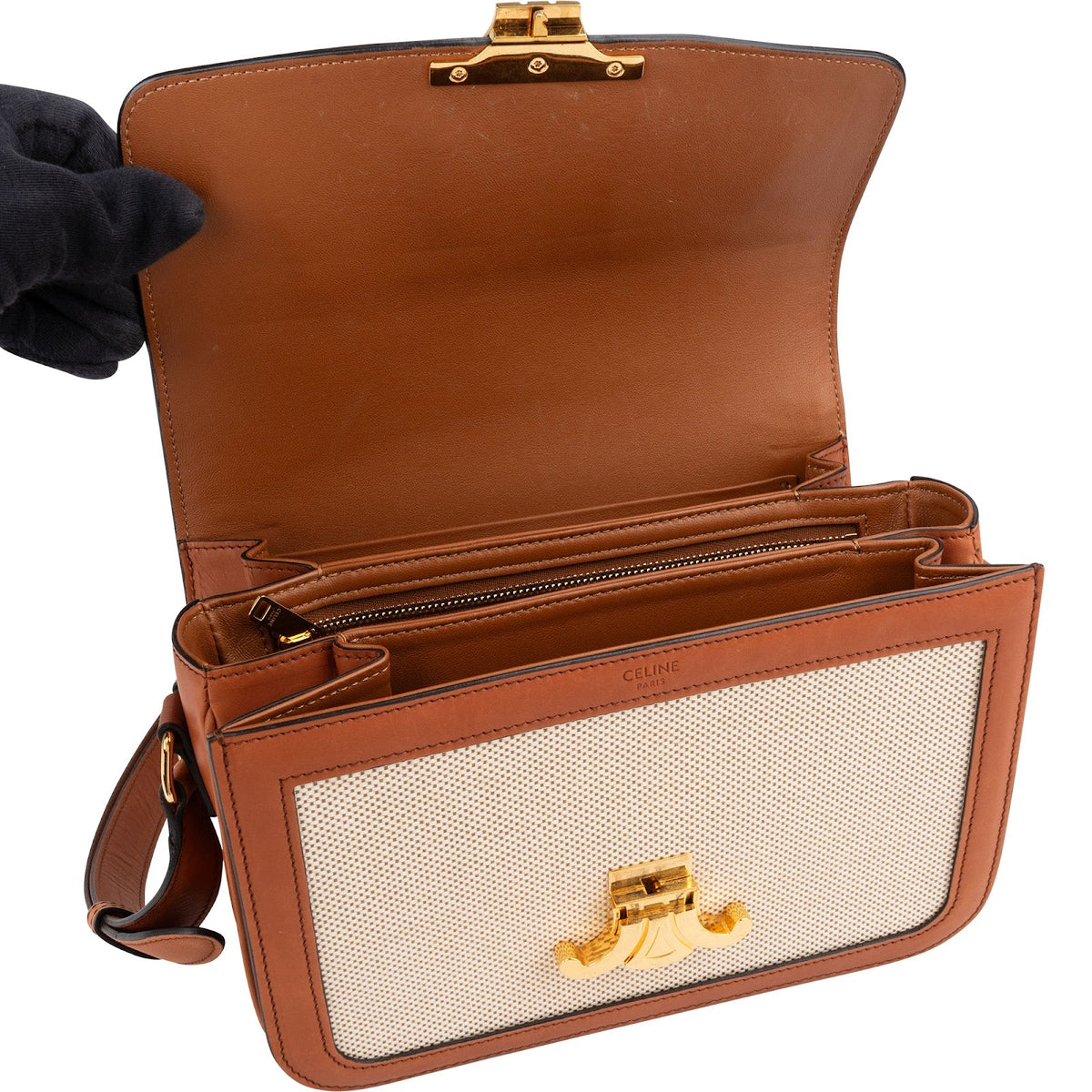 Celine Teen Triomphe Crossbody Bag in Canvas & Calfskin