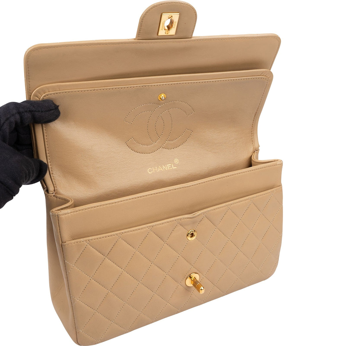 Chanel Quilted Lambskin 24K Gold Double Flap Shoulder Bag