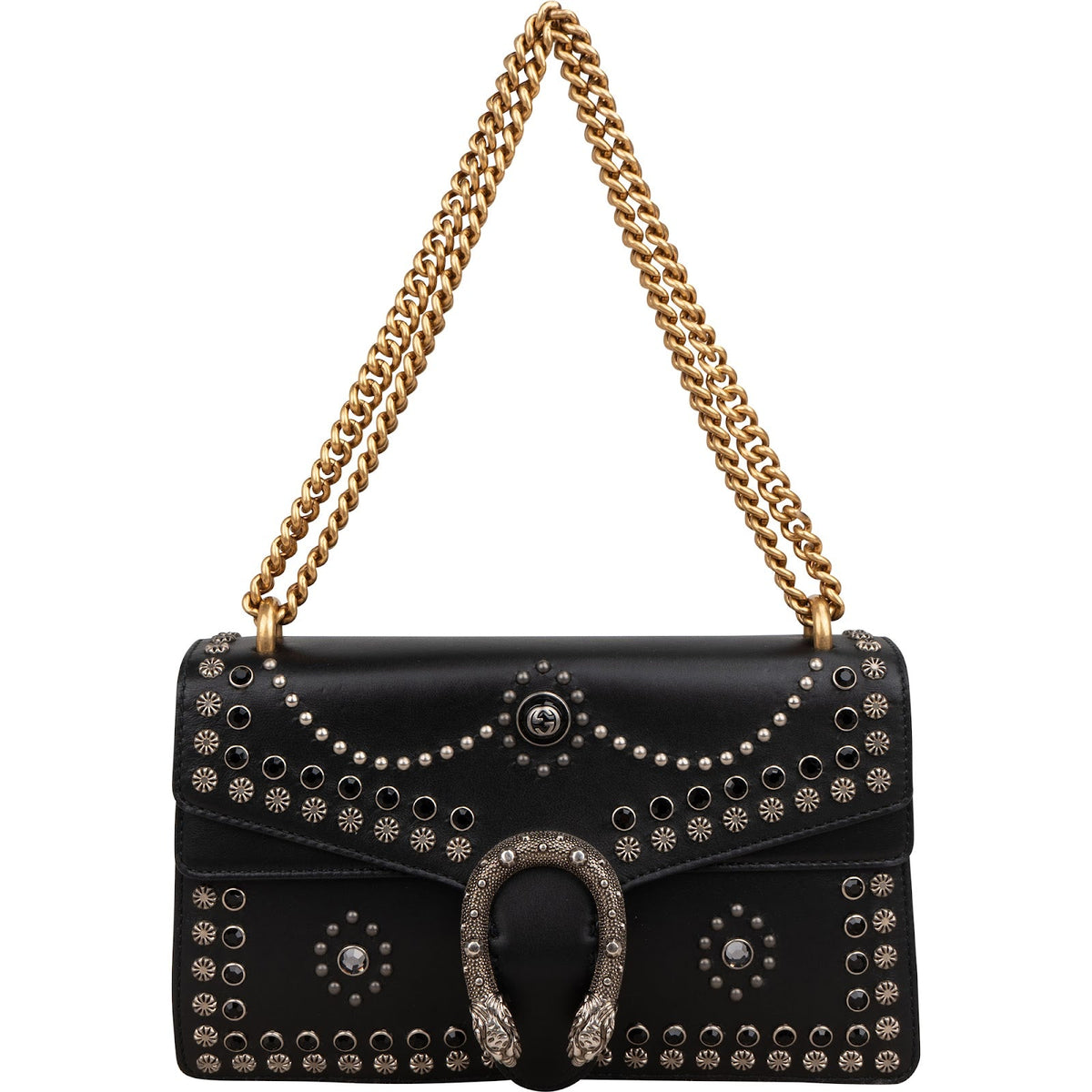 Borsa a spalla Gucci Dionysus in morbida pelle nera con borchie