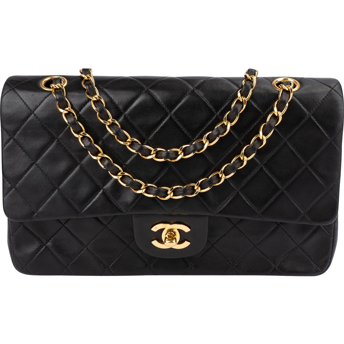 Chanel 24K Gold Medium Double Flap aus Lammleder – Vorderansicht