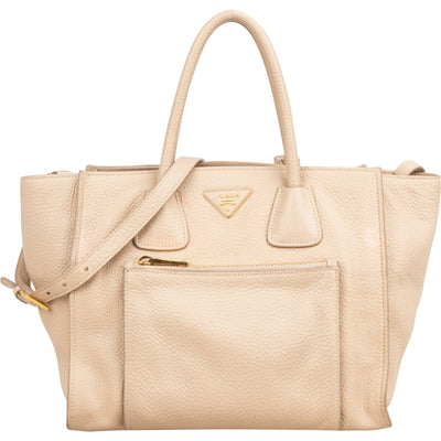 Prada Vitello Daino Leather Twin Pocket Luggage Shopper Handbag