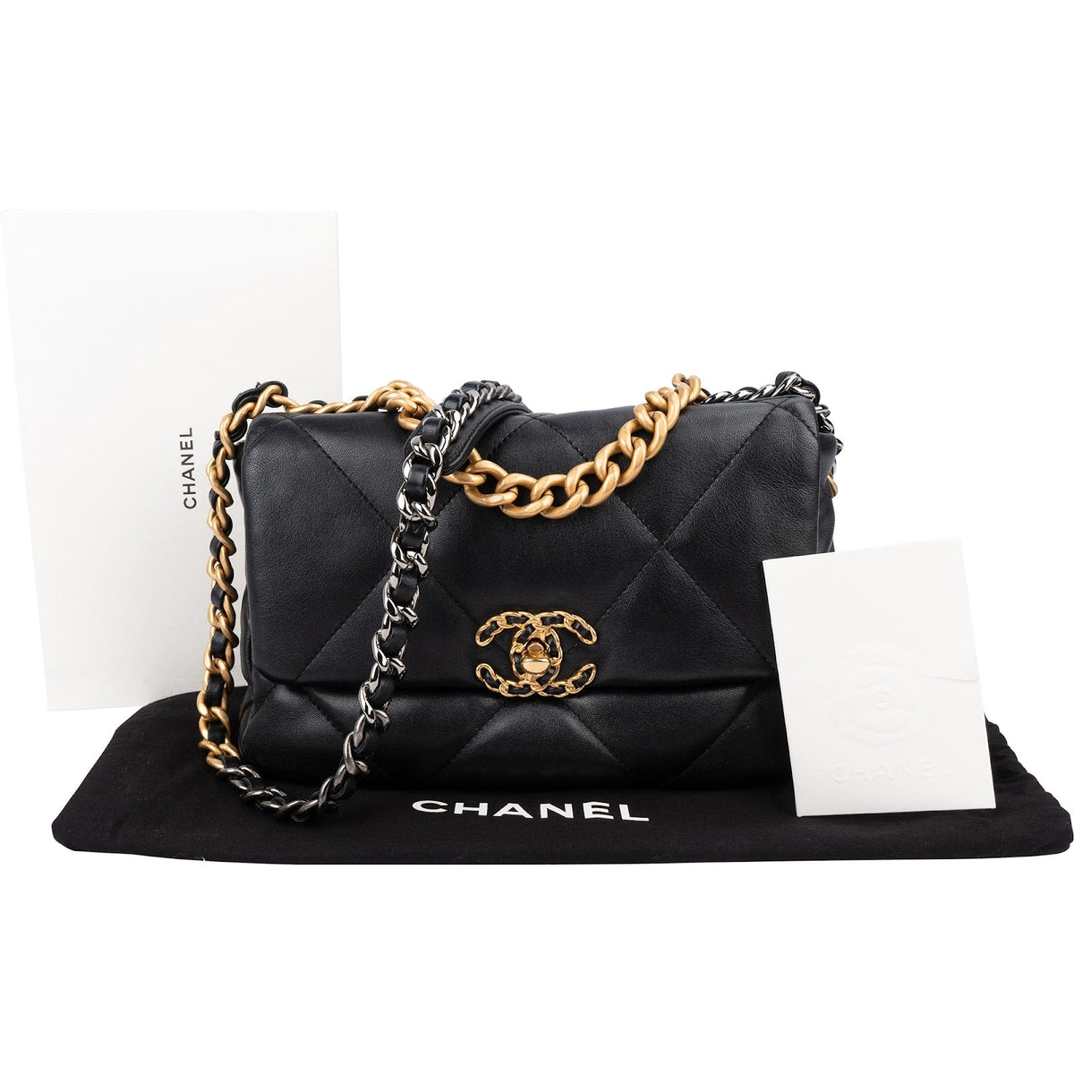 Chanel 19 Gewatteerde Lamsleren Single Flap Crossbody Tas