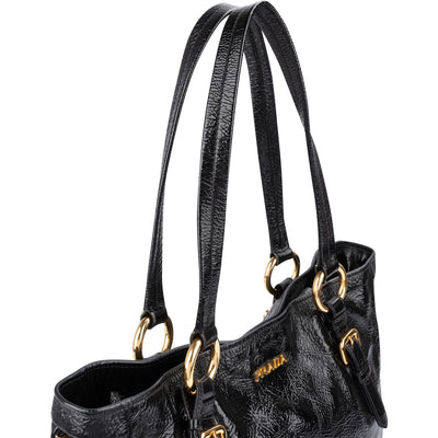 Prada Crinkled Vernice Naplak Leather Zip Around Tote Shoulder Bag