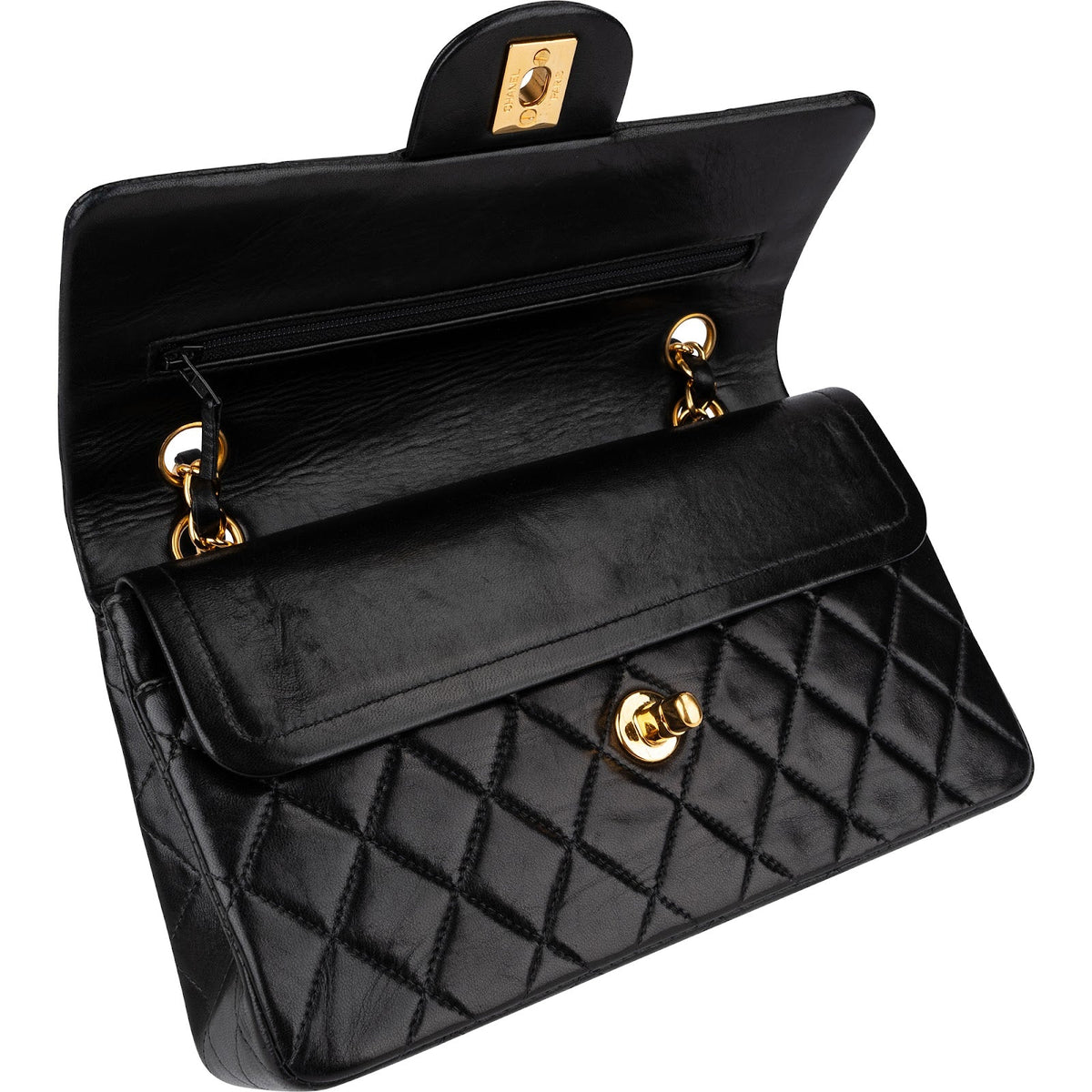 Borsa a spalla Chanel Small Double Flap in pelle di agnello trapuntata con finiture in oro 24K