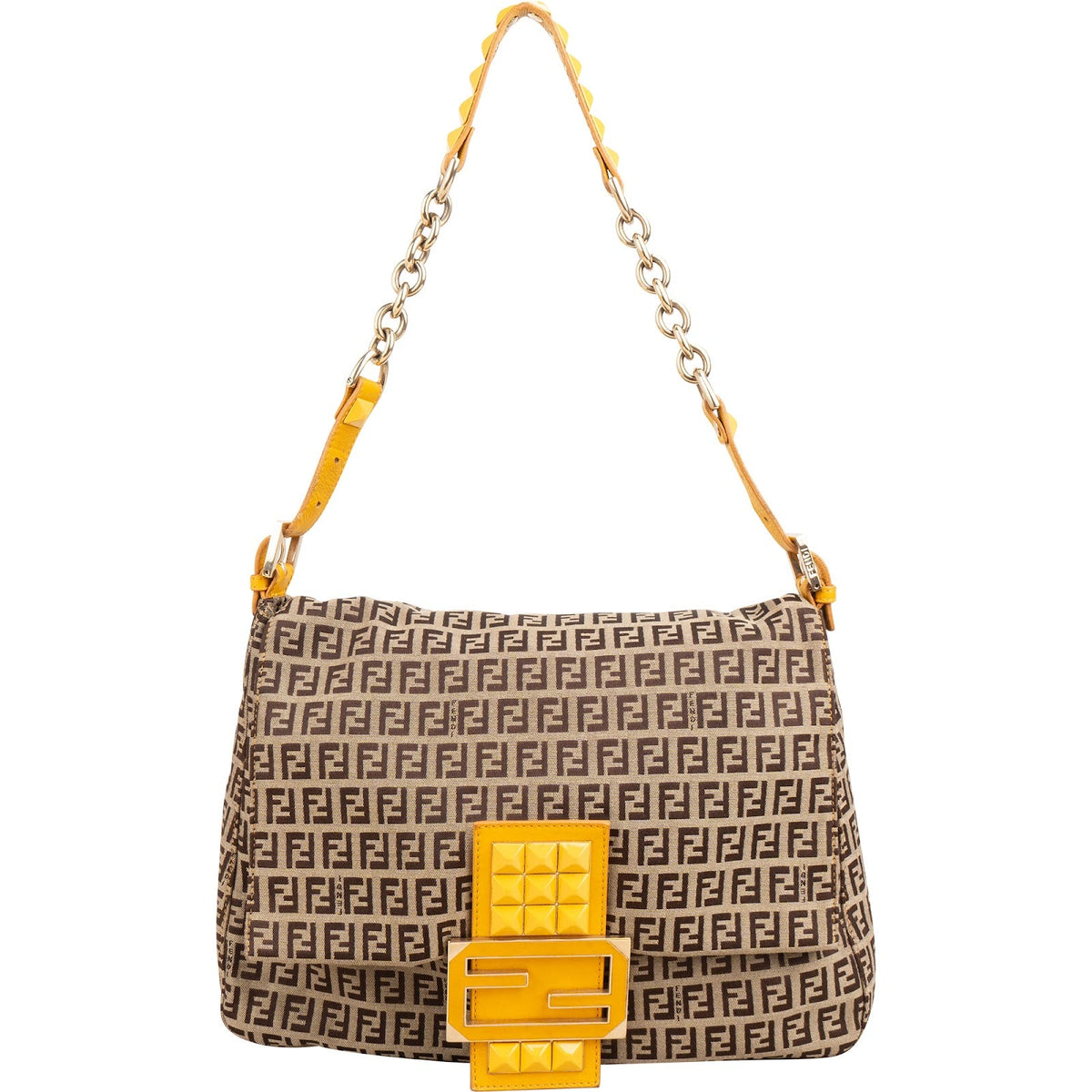Fendi Monogram Zucca FF Canvas Studded Mamma Hobo aus Canvas und Leder – Vorderansicht