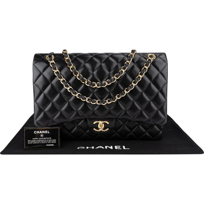 Chanel Quilted Lambskin Gold Maxi Double Flap Crossbody Bag
